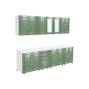 Bucatarie Zebra 260 cm din MDF Verde cu blat termoizolant alb imagine