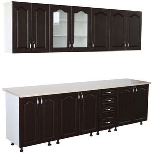 Bucatarie Zebra 260 cm din MDF Wenge cu blat termoizolant alb/gri imagine