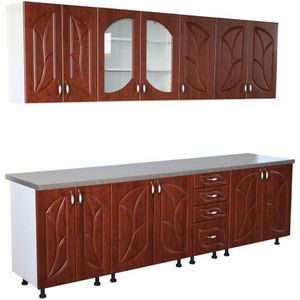 Bucatarie Zebra 260 cm din MDF Cedru frunza cu blat termoizolant gri imagine