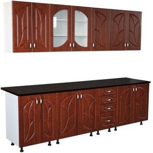 Bucatarie Zebra 260 cm din MDF Cedru frunza cu blat termoizolant negru imagine