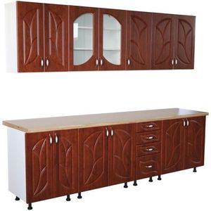 Bucatarie Zebra 260 cm din MDF Cedru frunza cu blat termoizolant crem imagine