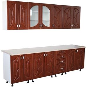 Bucatarie Zebra 260 cm din MDF Cedru frunza cu blat termoizolant alb/gri imagine