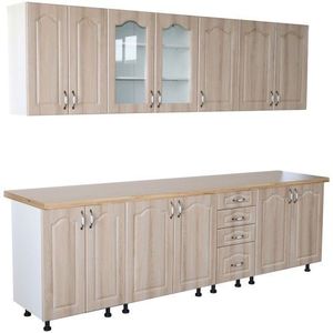 Bucatarie Zebra 260 cm din MDF Sonoma Mustata cu blat termoizolant crem imagine