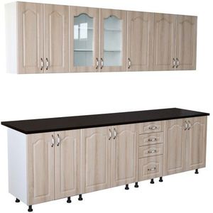 Bucatarie Zebra 260 cm din MDF Sonoma Mustata cu blat termoizolant negru imagine