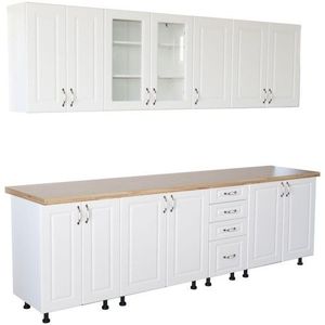 Bucatarie Zebra 260 cm din MDF Alb Lucios cu blat termoizolant imitatie crem imagine