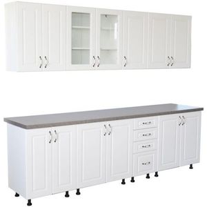 Bucatarie Zebra 260 cm din MDF Alb Mat cu blat termoizolant imitatie gri imagine