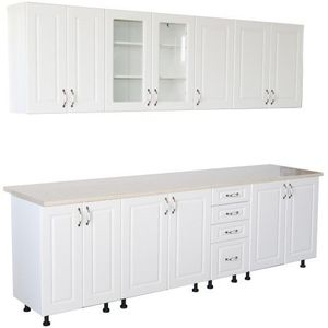 Bucatarie Zebra 260 cm din MDF Alb Lucios cu blat termoizolant imitatie Alb / Bej imagine