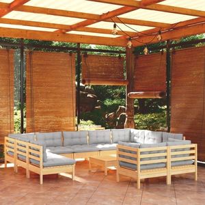 vidaXL Set mobilier grădină cu perne, 12 piese, gri, lemn masiv de pin imagine