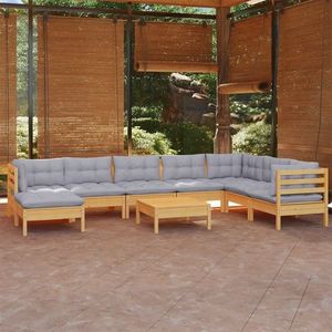 vidaXL Set mobilier de grădină cu perne, 9 piese, gri, lemn masiv de pin imagine