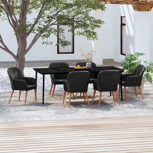 vidaXL Set de masă pentru grădină, 7 piese, cu perne, negru imagine
