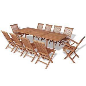 vidaXL Set mobilier exterior cu scaune pliabile, 11 piese, lemn de tec imagine