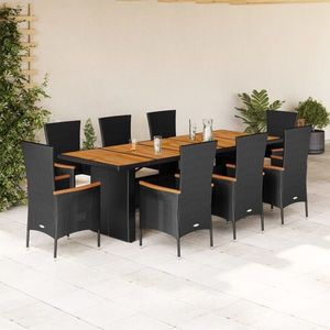 vidaXL Set mobilier de grădină cu perne, 9 piese, negru, poliratan imagine