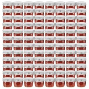 vidaXL Borcane din sticlă pentru gem, capace argintii, 96 buc, 110 ml imagine
