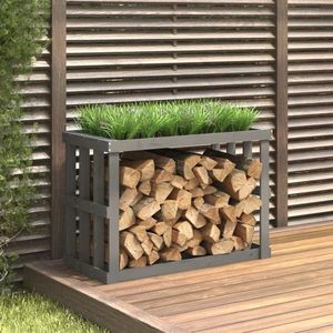 vidaXL Suport bușteni de exterior, gri, 108x52x74 cm, lemn masiv pin imagine