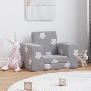 vidaXL Canapea extensibilă de copii, gri deschis cu stele, pluș moale imagine