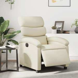vidaXL Fotoliu rabatabil electric, crem, piele ecologică imagine