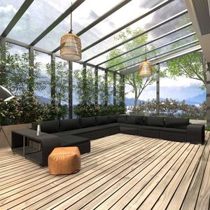 vidaXL Set mobilier de grădină cu perne, 11 piese, negru, poliratan imagine
