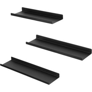 Set 3 rafturi de perete Industrial, Songmics, 40x11x2.5 cm, otel, negru imagine