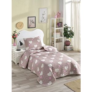 Set cuvertura Single 160x220 cm, 2 piese, Herz - Dusty Rose, Eponj Home, 65% bumbac/35% poliester imagine