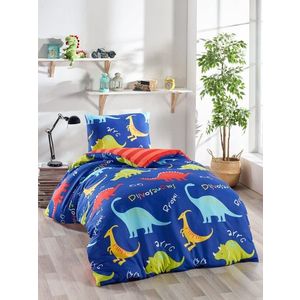 Lenjerie de pat pentru o persoana 2 piese, Dinazorus, EnLora Home, 65% bumbac/35% poliester imagine