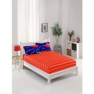 Set de pat pentru o persoana (cearceaf cu elastic si perna) 2 piese, Dinazorus - Blue, EnLora Home, 65% bumbac/35% poliester imagine