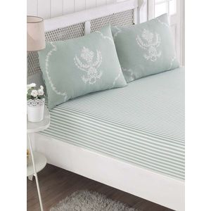 Set de pat dublu (cearceaf cu elastic si perne) 3 piese, Pure - Mint, EnLora Home, 65% bumbac/35% poliester imagine