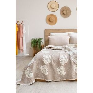Set cuvertura pique dubla, Forest - Beige, Şaheser, 70% bumbac/30% poliester imagine