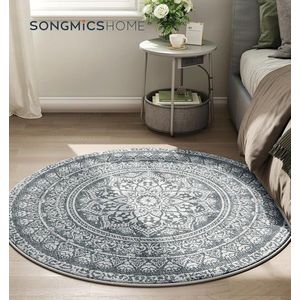 Covor antiderapant Songmics Boho, D120 cm, lavabil la masina, poliester, gri carbune imagine