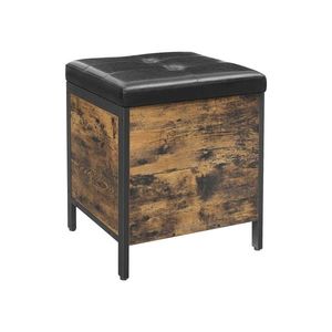 Taburet cu spatiu pentru depozitare, Vasagle, Industrial Style, 40x40x50 cm, PAL/piele ecologica, maro/negru imagine