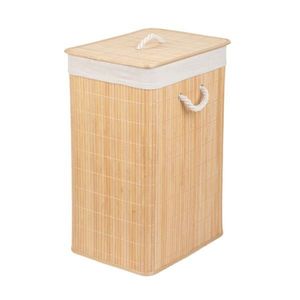Cos pentru rufe Kiyo, Homla, 39x29.5x58.5 cm, bambus/poliester, natur/alb imagine