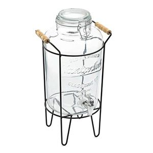 Dozator pentru bauturi cu suport Freya, Homla, 8 L, sticla/metal, transparent/negru imagine