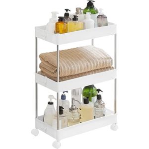 Carucior pentru depozitare, Songmics, 40x22x60 cm, otel/polipropilena, alb imagine