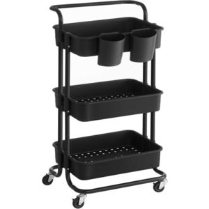 Carucior pentru depozitare, Songmics, 41.6x33.5x86.3 cm, otel/plastic, negru imagine