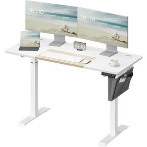 Birou reglabil pe inaltime, Songmics, 140x60x72-120 cm, PAL/otel, alb/bej imagine