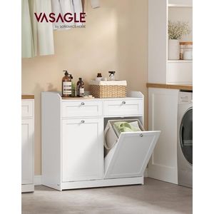 Dulap de baie cu 2 cusuri de rufe integrate, Vasagle, 78.9x40x80 cm, MDF/poliester, alb cloud imagine