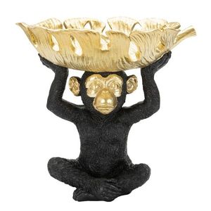 Decoratiune cu platou, Monkey, Mauro Ferretti, 25.2 x 21 x 24 cm, polirasina, negru/auriu imagine
