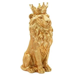 Figurina /sculptura decorativa King Leon, Mauro Ferretti, 30x42x74 cm, polirasina, auriu imagine