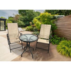 Set mobilier de gradina 3 piese Texas, Heinner, 60x71 cm/56x68x105 cm, otel/sticla/textil, bej/negru imagine