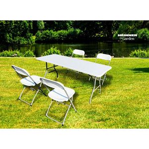 Set masa cu scaune pliabile Heinner, 180x70x74 cm/50x44x80 cm, otel/HDPE plastic, alb imagine
