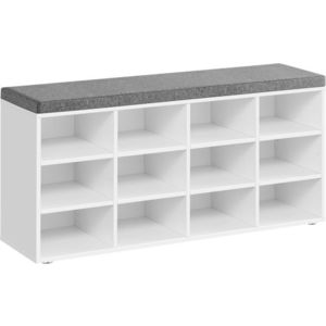 Bancheta cu pantofar Vasagle, 12 compartimente, 104x30.3x48 cm, max 136 kg, PAL, alb/gri imagine