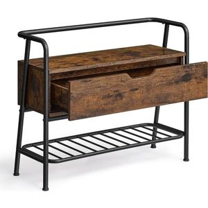 Bancheta cu spatiu de depozitare si pantofar, Vasagle, Industrial Style, max 136 kg, 80x30x63.5 cm, PAL/otel, maro imagine
