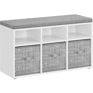 Bancheta cu 6 compartimente si 3 cutii textile, Vasagle, 87x30.3x48 cm, PAL/tesatura Oxford, alb imagine