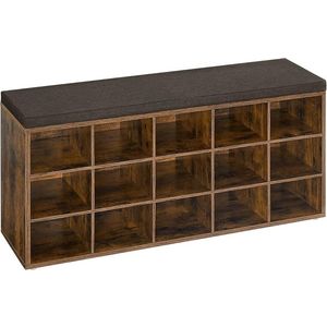 Bancheta cu pantofar Vasagle, 15 compartimente, 105x30x48 cm, max 200 kg, PAL, maro imagine