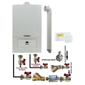 Pachet Centrala termica in condensatie Vaillant ecoTEC Pure VUW 236/7-2, 23 kw, murala, afisaj digital, schimbator caldura inox, kit de evacuare, termostat si fitinguri montaj imagine