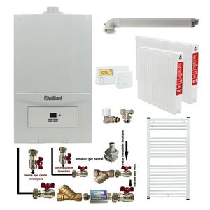 Pachet apartament cu o camera, Centrala termica in condensatie Vaillant ecoTEC Pure VUW 236/7-2, 23 kw, murala, afisaj digital, schimbator caldura inox, kit de evacuare, calorifere otel, termostat si fitinguri montaj imagine