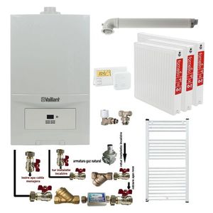 Pachet apartament cu 2 camere, Centrala termica in condensatie Vaillant ecoTEC Pure VUW 236/7-2, 23 kw, murala, afisaj digital, schimbator caldura inox, kit de evacuare, calorifere otel, termostat si fitinguri montaj imagine
