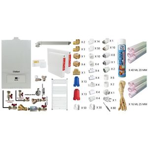 Pachet apartament cu o camera, Centrala termica in condensatie Vaillant ecoTEC Pure VUW 236/7-2, 23 kw, murala, afisaj digital, schimbator caldura inox, kit de evacuare, calorifere otel, termostat, teava PPR si fitinguri montaj imagine