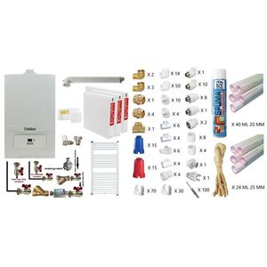 Pachet apartament cu 2 camere, Centrala termica in condensatie Vaillant ecoTEC Pure VUW 236/7-2, 23 kw, murala, afisaj digital, schimbator caldura inox, kit de evacuare, calorifere otel, termostat, teava PPR si fitinguri montaj imagine