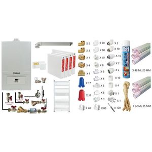 Pachet apartament cu 3 camere, Centrala termica in condensatie Vaillant ecoTEC Pure VUW 236/7-2, 23 kw, murala, afisaj digital, schimbator caldura inox, kit de evacuare, calorifere otel, termostat, teava PPR si fitinguri montaj imagine