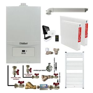 Pachet apartament cu o camera, Centrala termica in condensatie Vaillant ecoTEC Pure VUW 236/7-2, 23 kw, murala, afisaj digital, schimbator caldura inox, kit de evacuare, calorifere otel, termostat Salus IT 500 si fitinguri montaj imagine